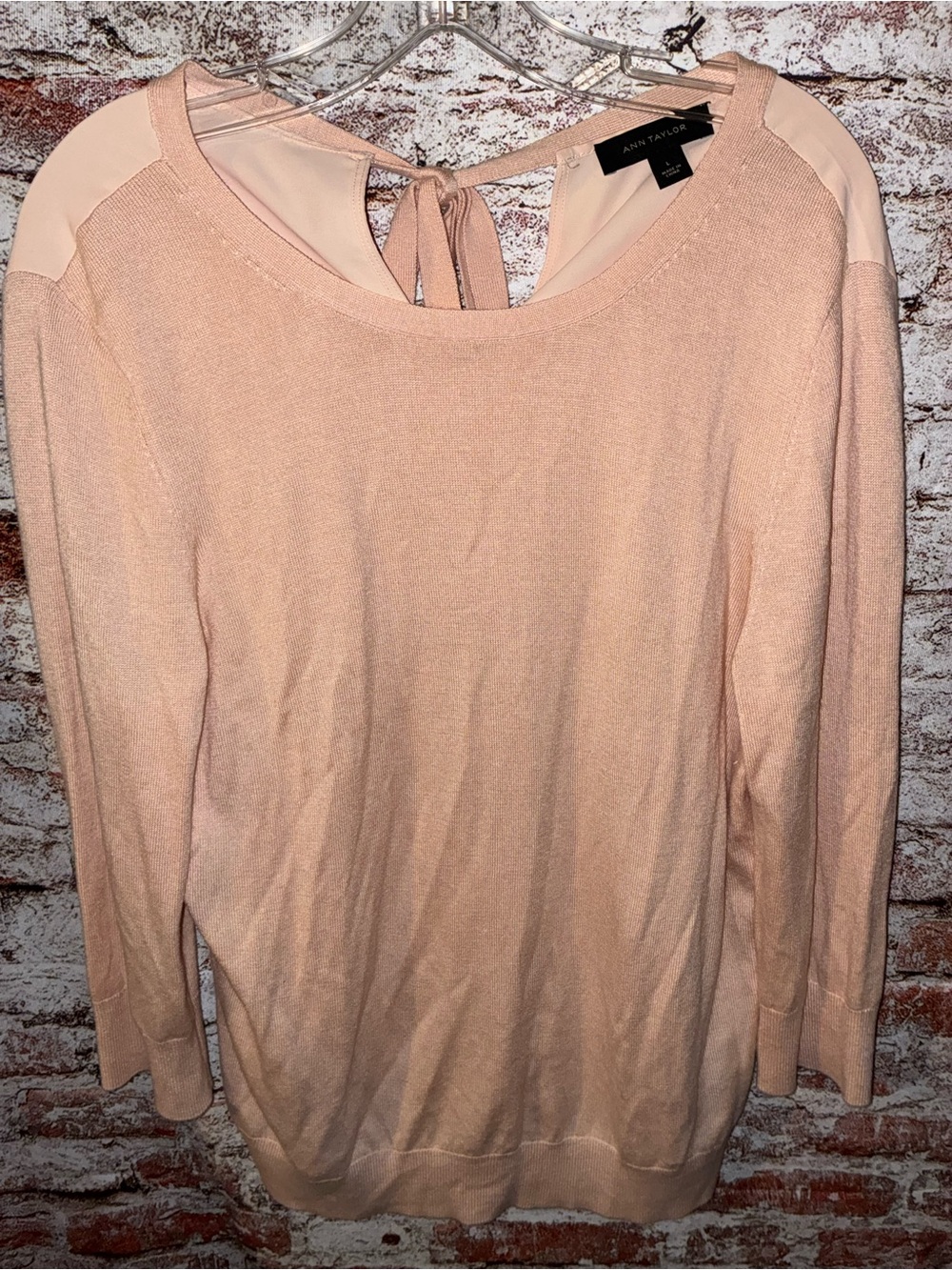 Ann Taylor Light Blush Tie-Back Long Sleeve Top